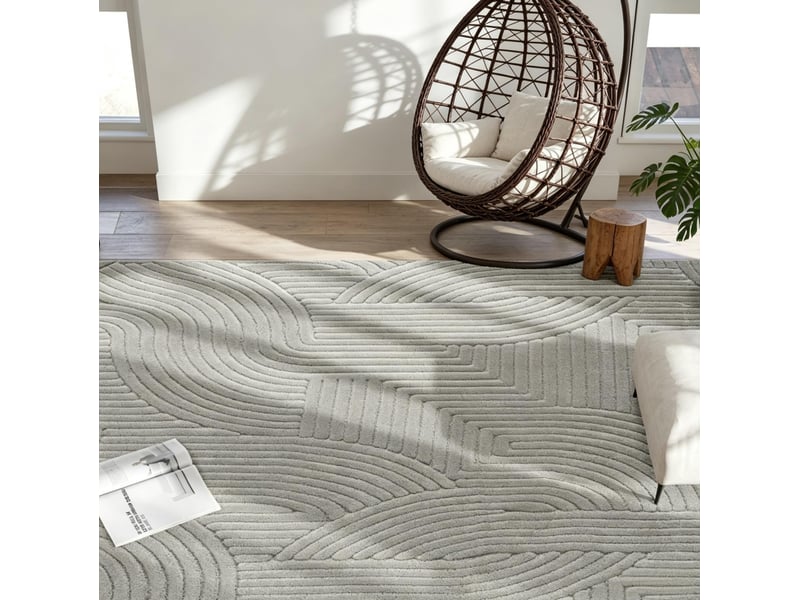  Tapis de salon géométrique à poils longs doux et antidérapant tissé jacquard en polyester et coton gris 160 × 120 cm  - Conforama B