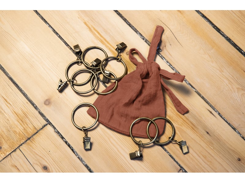 Rideau ajustable double gaze de coton 140 x 300 cm avec 8 anneaux pince gaïa terracotta hauteur modulable - Conforama C