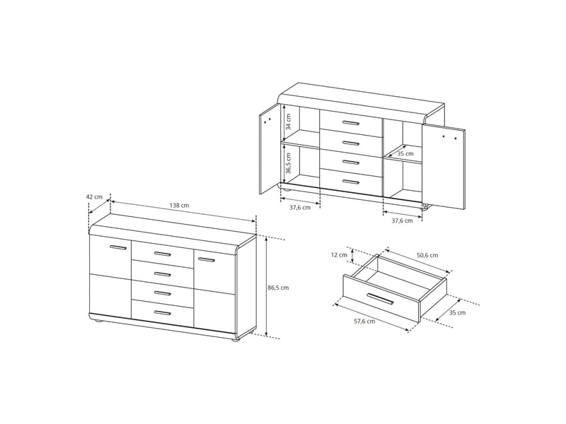  Buffet hamireso, commode 4 tiroirs, 140x42x87h cm chêne marron Hamireso - Conforama C