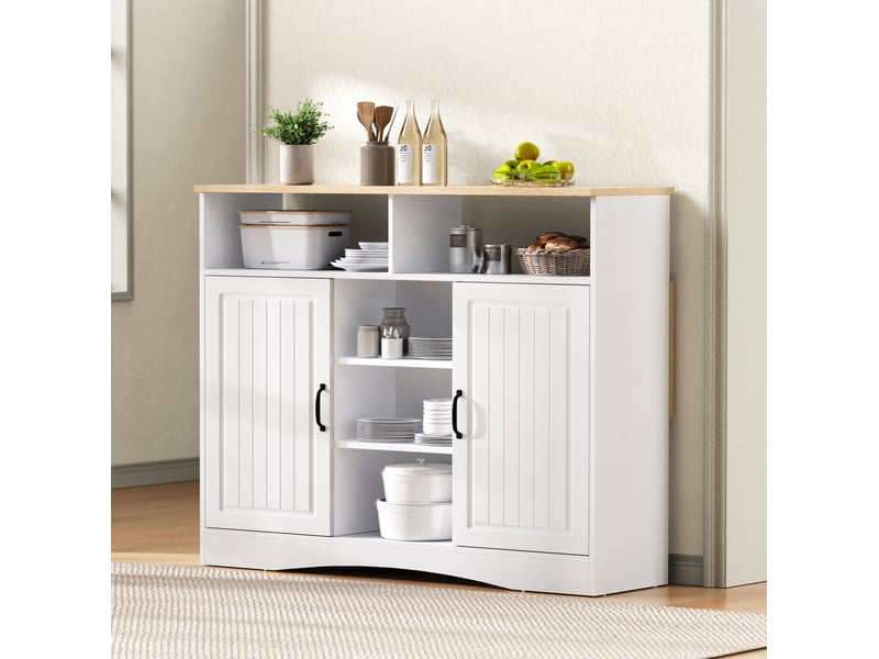 Îlot de cuisine 110x34-68x97,5 cm extensible, plateau rabattable et 2 tabourets inclus, pour cuisine, en mdf, blanc - Conforama D