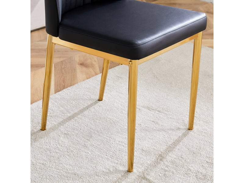  Set de 4 chaises 43x42,5x92,5 cm de salle à manger en cuir pu noir avec pieds métalliques dorés, dossier ergonomique  - Conforama E