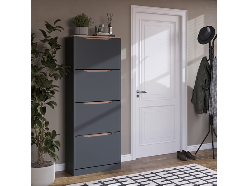 Vicco benne à chaussures, anthracitechêne artisan, 60.2x157.2cm avec 4 compartiments  - Conforama C