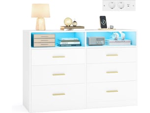 Commode de rangement moderne avec 6 tiroirs 40 x 119 x 81,2 cm en panneau d'aggloméré blanc nuage 12_0013157