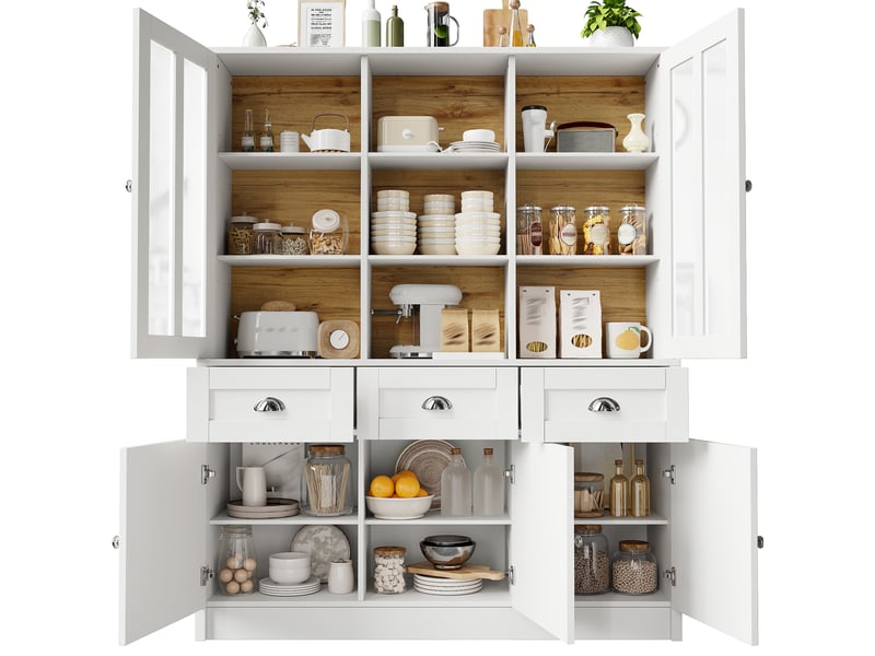 Buffet vaisselier moderne 140 x 40 x 175 cm – blanc – 5 portes, 3 tiroirs et étagères réglables pratiques - Conforama A