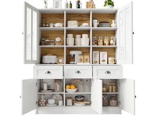 Buffet vaisselier moderne 140 x 40 x 175 cm – blanc – 5 portes, 3 tiroirs et étagères réglables pratiques