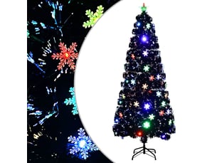 Sapin de noël - arbre de noël et flocons de neige led noir 210 cm fibre optique