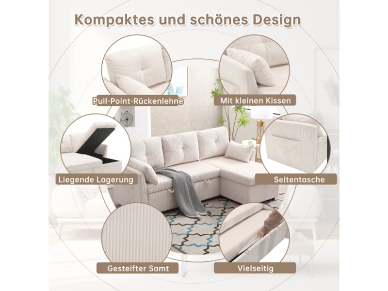 Canapé-lit convertible modulable avec rangement, chaise longue interchangeable, canapé d’angle modulaire - Conforama E