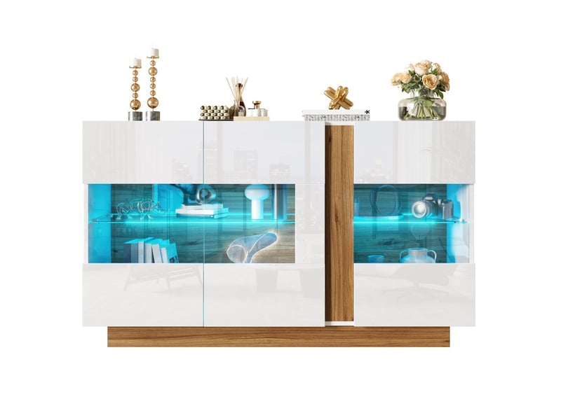 Buffet 3 portes en acrylique avec éclairage led blanc et naturel - Conforama A