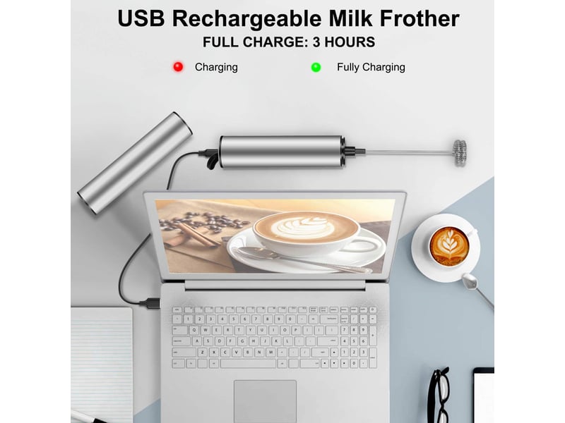  Mousseur à lait électrique mousseur de lait rechargeable usb et mini batteur avec dual fouet tête  - Conforama C
