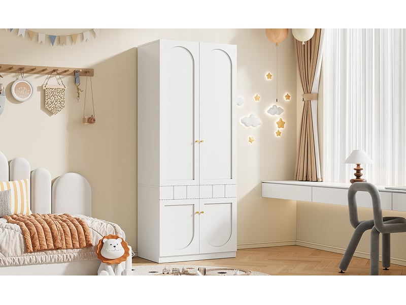  Armoire 2 portes, 80x50x200 cm, avec penderie et tiroirs, en mdf, blanc  - Conforama E