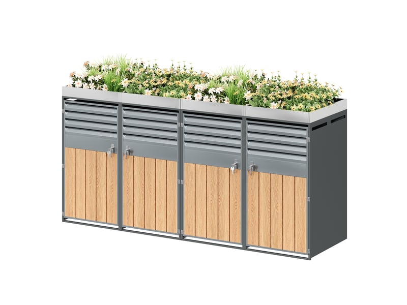  Cache-poubelle extérieur avec jardinière, quatre portes verrouillables  - Conforama A