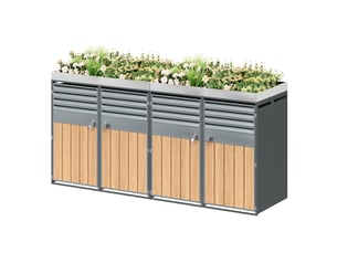 Cache-poubelle extérieur avec jardinière, quatre portes verrouillables