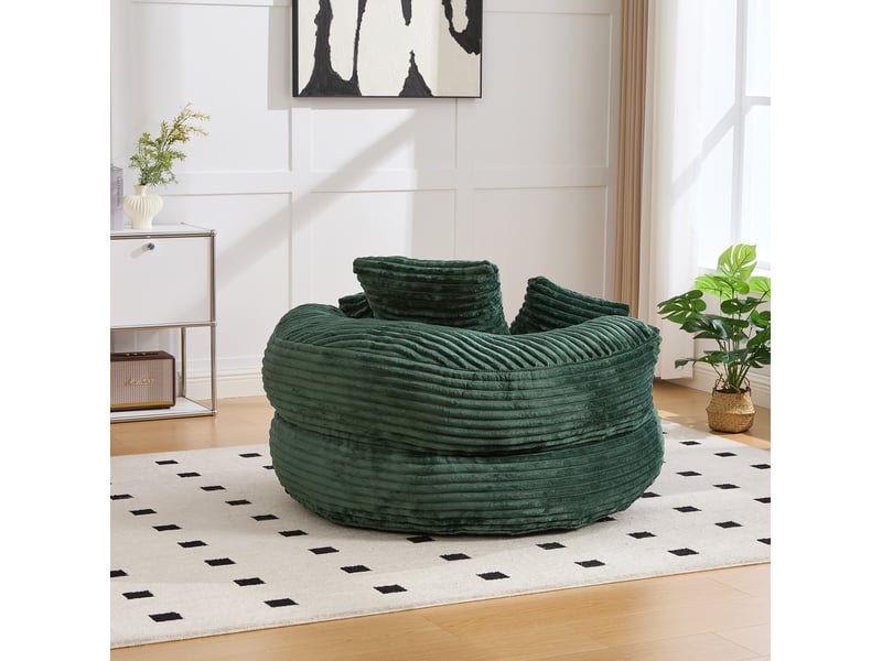  Fauteuil poire modenvie en velours côtelé vert foncé 108 x 108 x 52 cm  - Conforama D