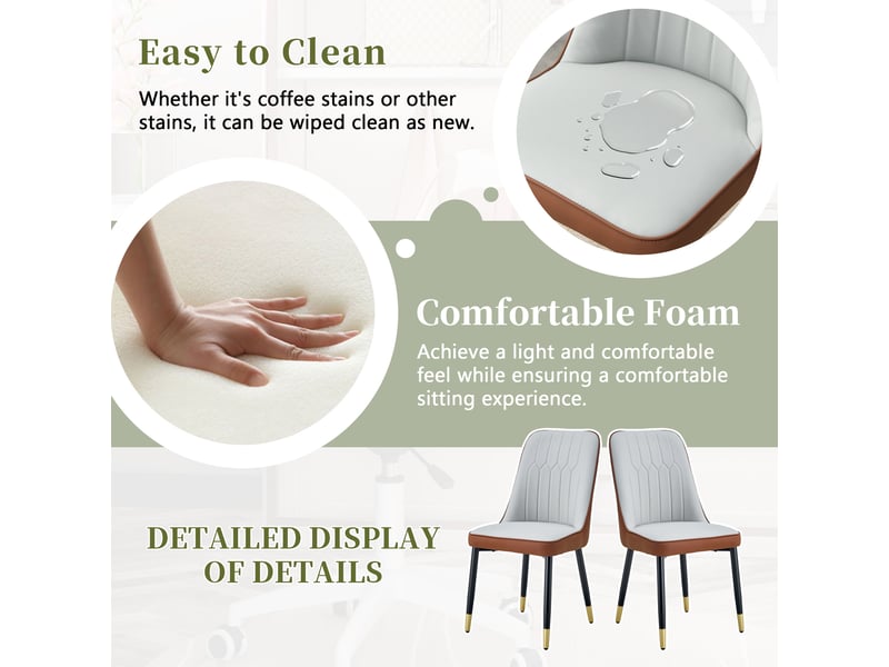  Lot de 2 chaises de salle à manger avec dossier ergonomique  - pieds métal, simili cuir marron et gris clair  - Conforama E
