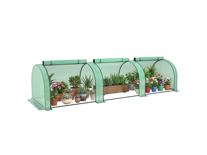  Serre, serre d'hiver en aluminium avec porte zippée enroulable 350 x 100 x 80 cm verte  - Conforama A