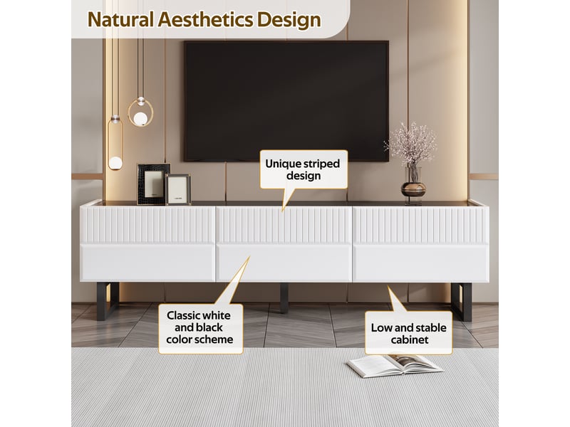  Meuble tv noir et blanc 170x35x47 cm - 3 tiroirs, design moderne, rangement pratique  - Conforama D
