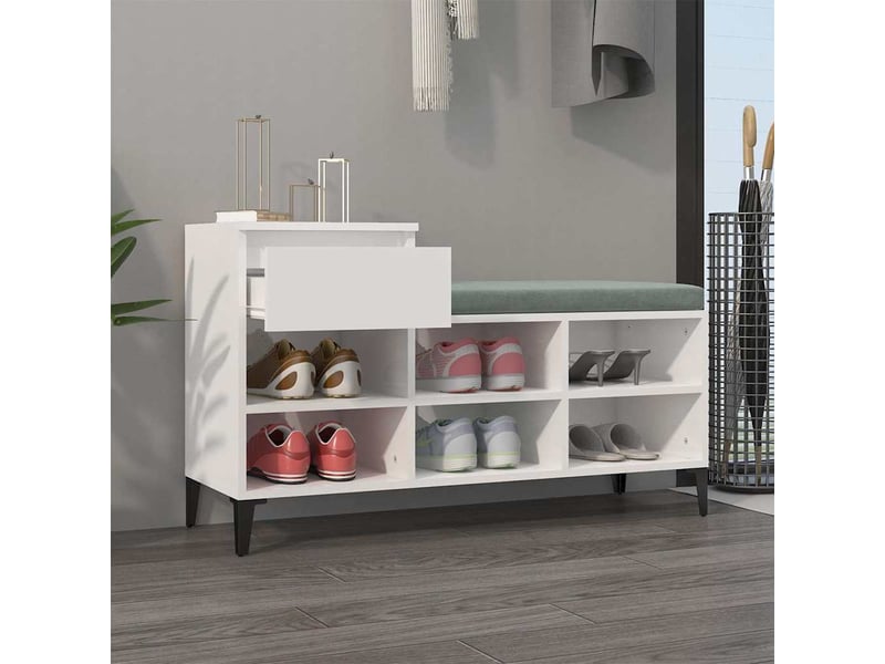  Meuble à chaussure blanc brillant 102x36x60 cm bois ingénierie shl3480  - Conforama C