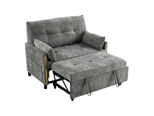 Canapé droit convertible 2 places en chenille gris, dossier réglable, 125 cm