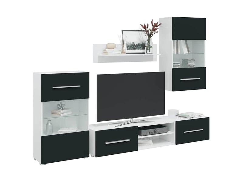  Lot de 5 meuble tv bas salon avec lumière led indigo mat bois d'ingénierie  - Conforama B