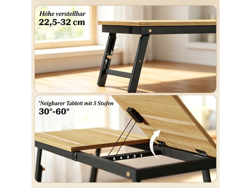  Table de lit inclinable pour ordinateur avec tiroir bambou et mdf 83.5x33 cm  - Conforama D
