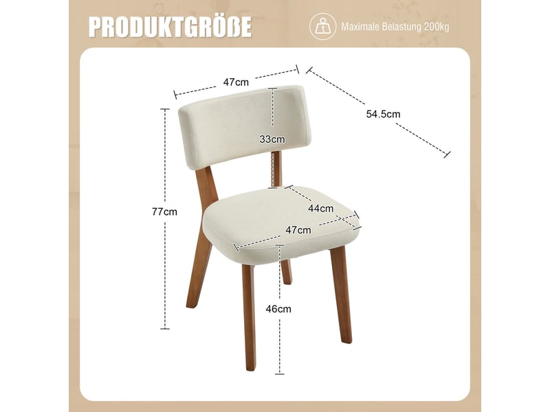 Chaise de salle à manger style mid-century moderne pieds en bois massif assise rembourrée en tissu revêtement en lin beige  - Conforama C