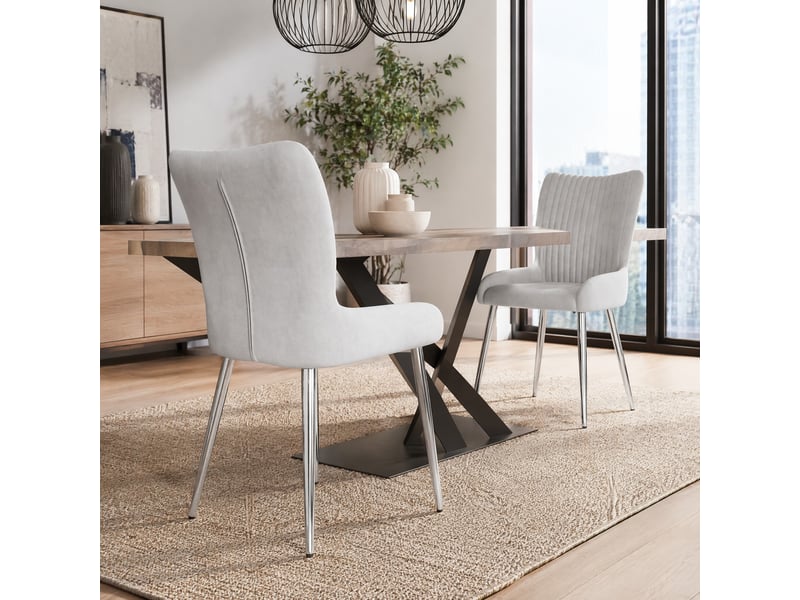  Lot de 6 chaises de salle à manger,avec pieds métal argentés,velours,gris  - Conforama B