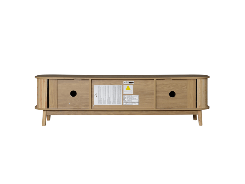 Meuble tv bas 170 x 46 x 39,5 cm portes et tiroirs rotin tressé lamelles bois structure mdf finition bois naturel  - Conforama E