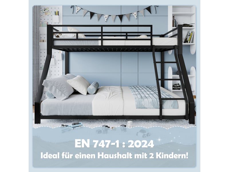 Lit superposé 90x200 cm – 2 couchages 90x200 et 140x200 avec échelle et barrières – métal – noir CozyNest - Conforama E