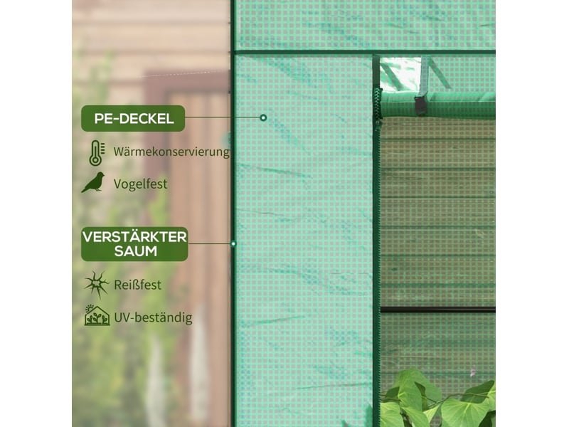 Serre de jardin 196x77x197 cm avec porte enroulable et fenêtres en maille vert - Conforama D