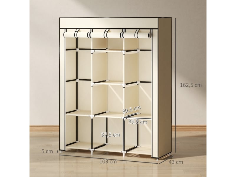  Armoire dressing pliable 125 x 43 x 162,5 cm – beige – 2 tringles et 8 étagères de rangement compact  - Conforama C