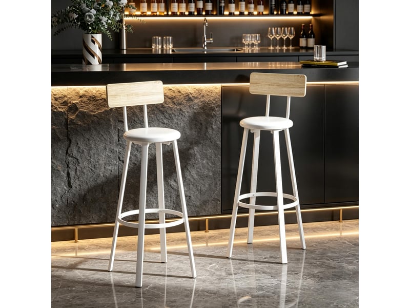 Tabourets de bar lot de 2 avec dossier et repose-pieds, hauteur d'assise 75,5 cm pour cuisine et bar - Conforama E