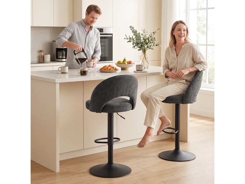  Ensemble de 2 tabourets de bar, réglables en hauteur et pivotants, pour comptoir, gris foncé  - Conforama D
