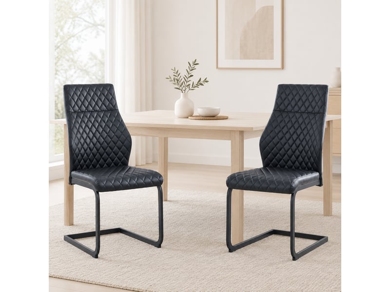  Chaises de salle à manger lot de 2 à dossier haut et assise rembourrée  - métal, simili cuir noir  - Conforama C
