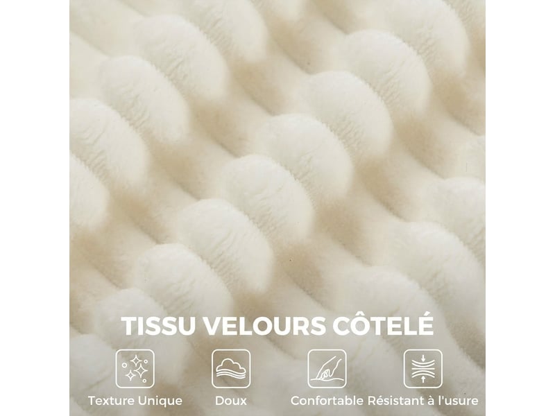  Canapé design arrondi velours côtelé 3 places beige clair  - Conforama D