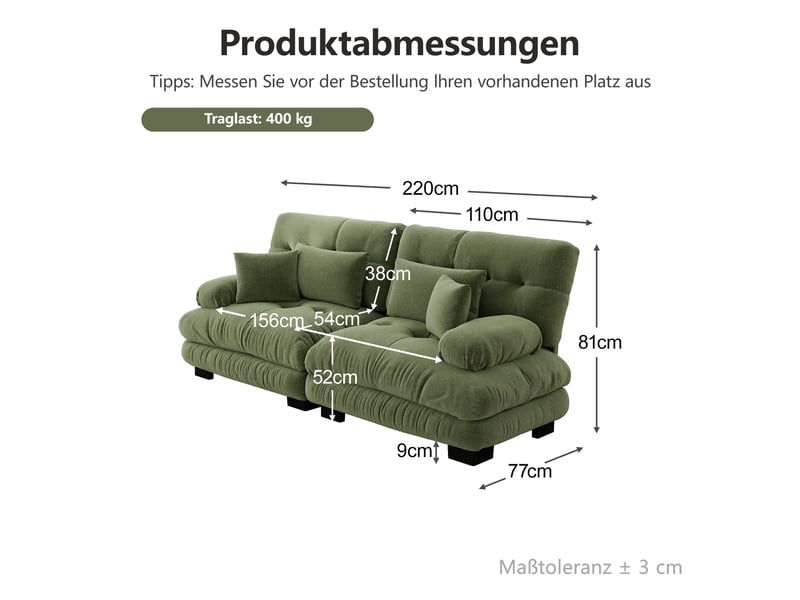 Canapé d'angle, canapé 2 places : style cloud, en chenille, coussins inclus - Conforama W