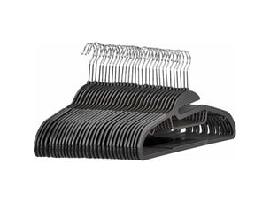 Lot de 10 cintres en plastique antidérapants ultra résistants avec caoutchouc et barre horizontale, noir