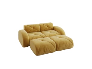 Canapé modulable 2 places 204x171x76 cm, sans cadre, sans montage, 2 poufs, revêtement en chenille, jaune