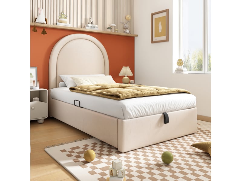 Lit enfant coffre 90x200 cm à motif cosmique en pu beige - Conforama D