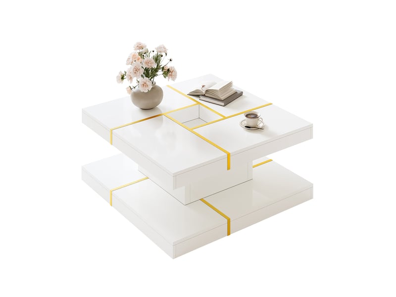  Table basse avec 2 niveaux et découpe centrale, style minimaliste, en panneau de particules blanc, 80 × 80 × 38 cm  - Conforama A