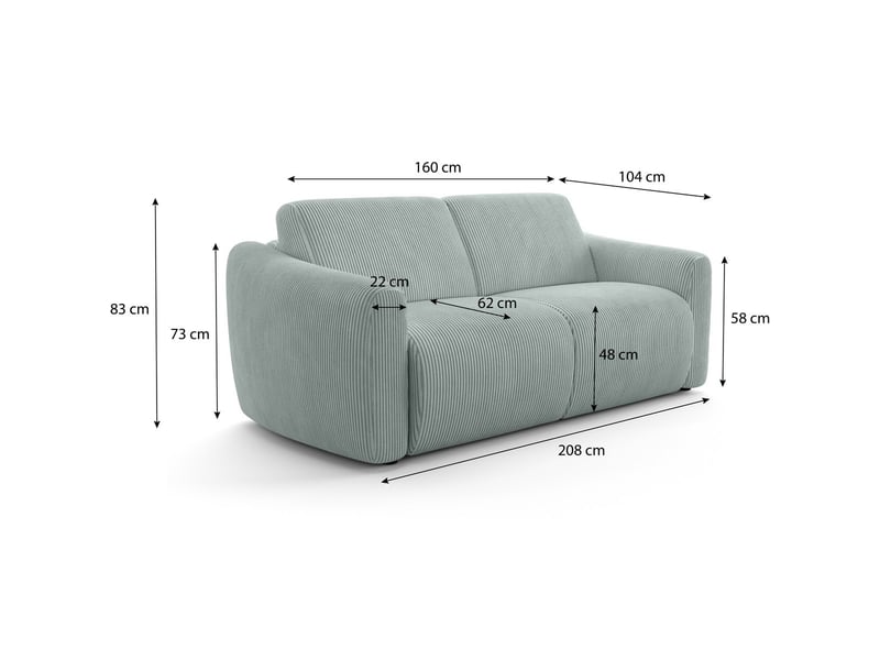  Canapé droit convertible 3 places en velours côtelé bleu pastel - ouverture express - suzie Suzie - Conforama D