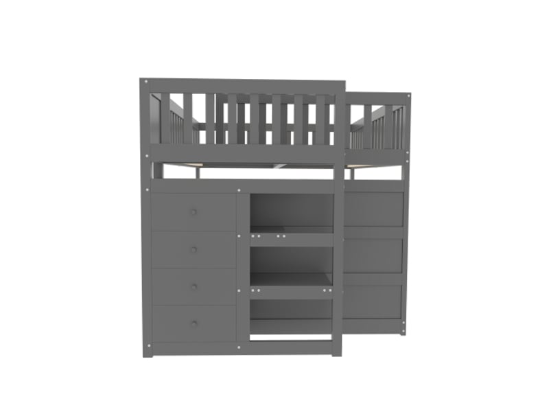  Lit enfant 140x200cm,lit superposé bas en bois massif avec 4 tiroirs,escalier et garde-corps,gris lit enfant gris - Conforama D