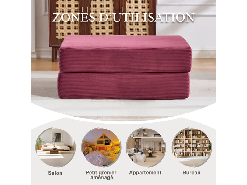 Tabouret de compression en velours côtelé – doux, doux pour la peau, 2 blocs de mousse épais pour un confort d'assise élevé. Dépliable en un seul HFSN-1227WR - Conforama E