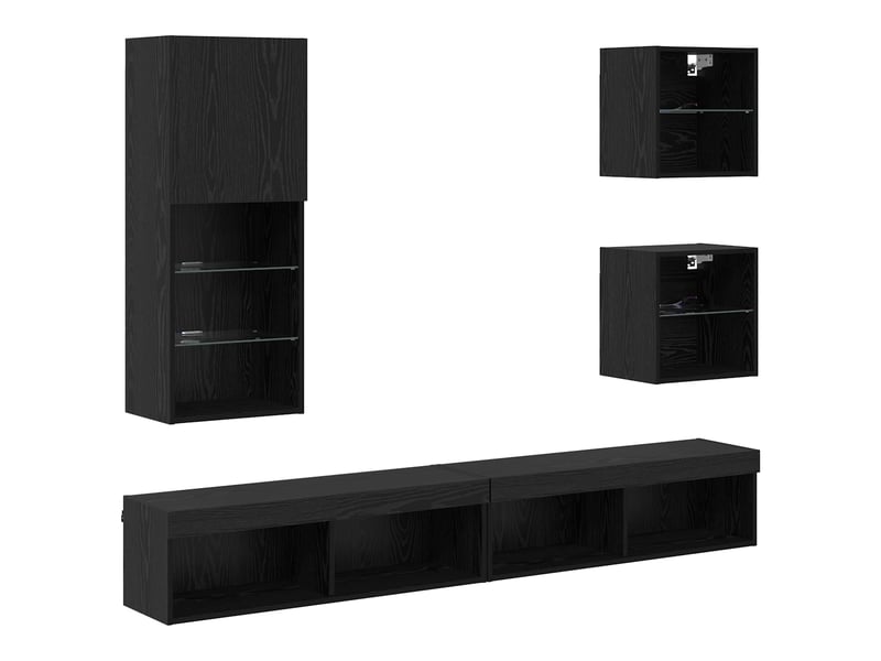  Meuble tv - unités murales tv avec led 5 pcs chêne noir 100 x 30 x 30 cm  - Conforama A