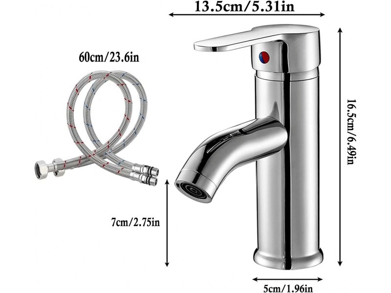  Robinet mitigeur eau chaude et froide, robinet de lavabo monocommande (couleur: version courte galvanisée)  - Conforama C