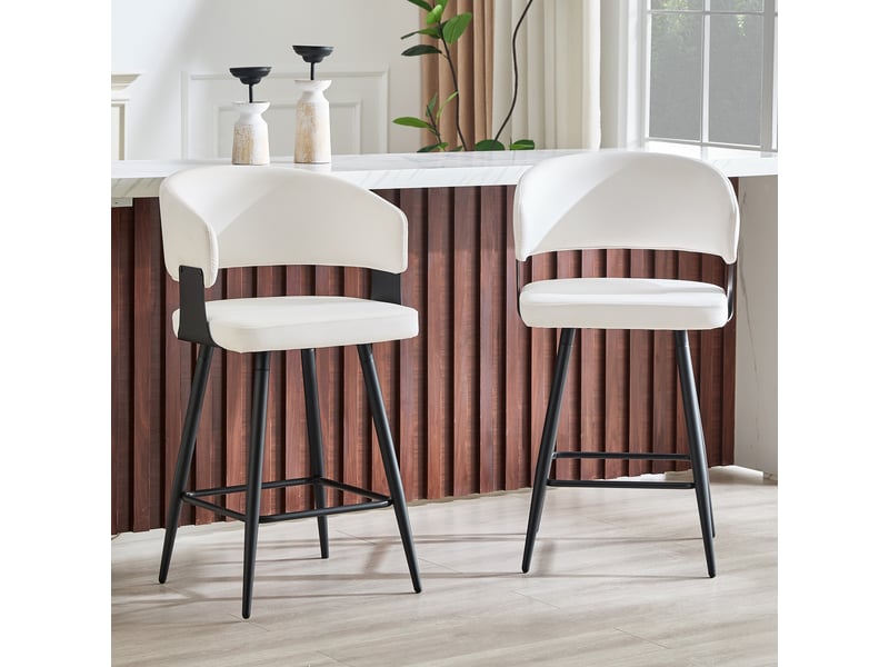  Lot de 2 barhocker - 44,3 x 44,3 x 94,5 cm - blanc - chaises de bar modernes en similicuir avec dossier et repose-pieds  - Conforama C
