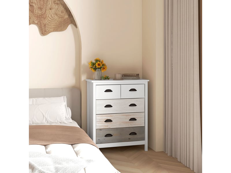 Commode de rangement en mdf avec 5 tiroirs blanc chicfurn  - Conforama C