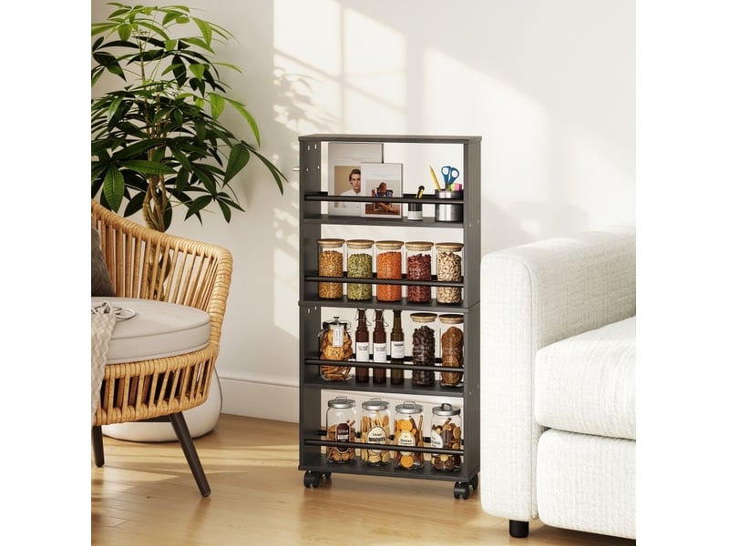  Desserte multifonction 45x15x91 cm – 4 niveaux de rangement – noir et métal  - Conforama D