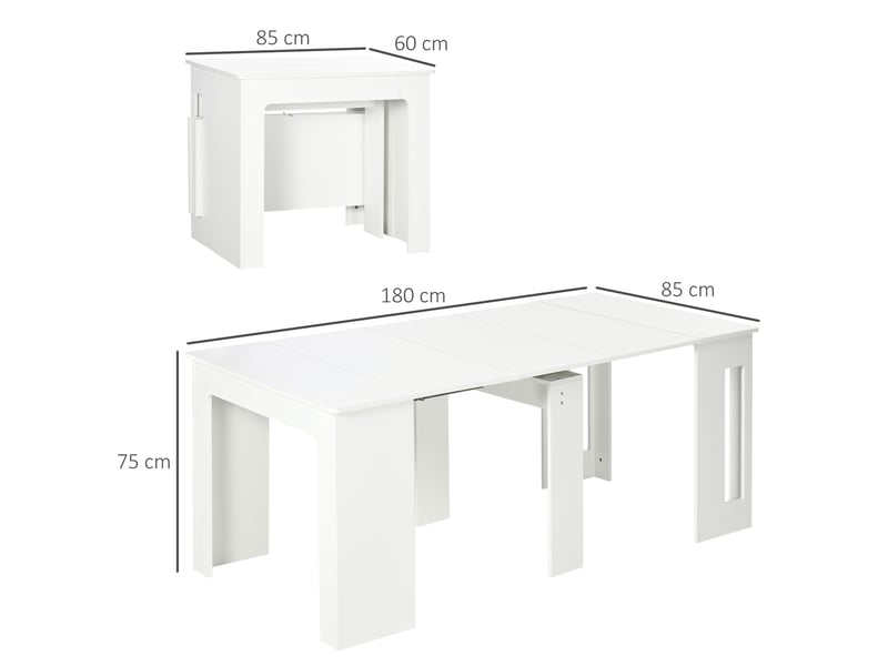  Table à manger pliante, table pliante cuisine extensible jusqu'à 6 personnes, pour petits espaces, salle à manger, blanc  - Conforama E