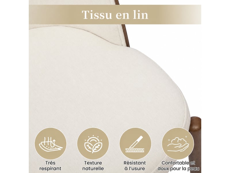 Lot de 6 chaises de salle à manger 49x57x74 cm, dossier enveloppant, assise en lin, bois, coloris noyer - Conforama E