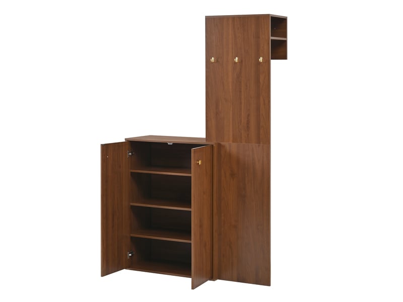 Vestiaire d'entrée effet bois noyer compacte, penderie et meuble à chaussures 115x38,5x191,5cm - Conforama C